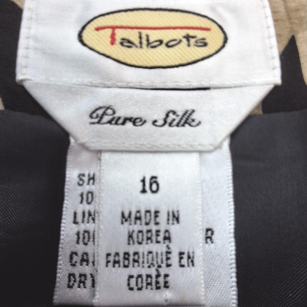 Talbots Skirt Womens 16 Black Tan Pure Silk Greek Key Geometric Midi Pencil - Picture 3 of 8